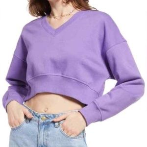 BP (Nordstrom) Crop V-Neck Pullover Top Purple Dahlia XL Organic Cotton Blend